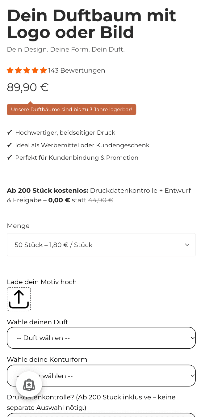 Screenshot einer Shopify-Produktseite